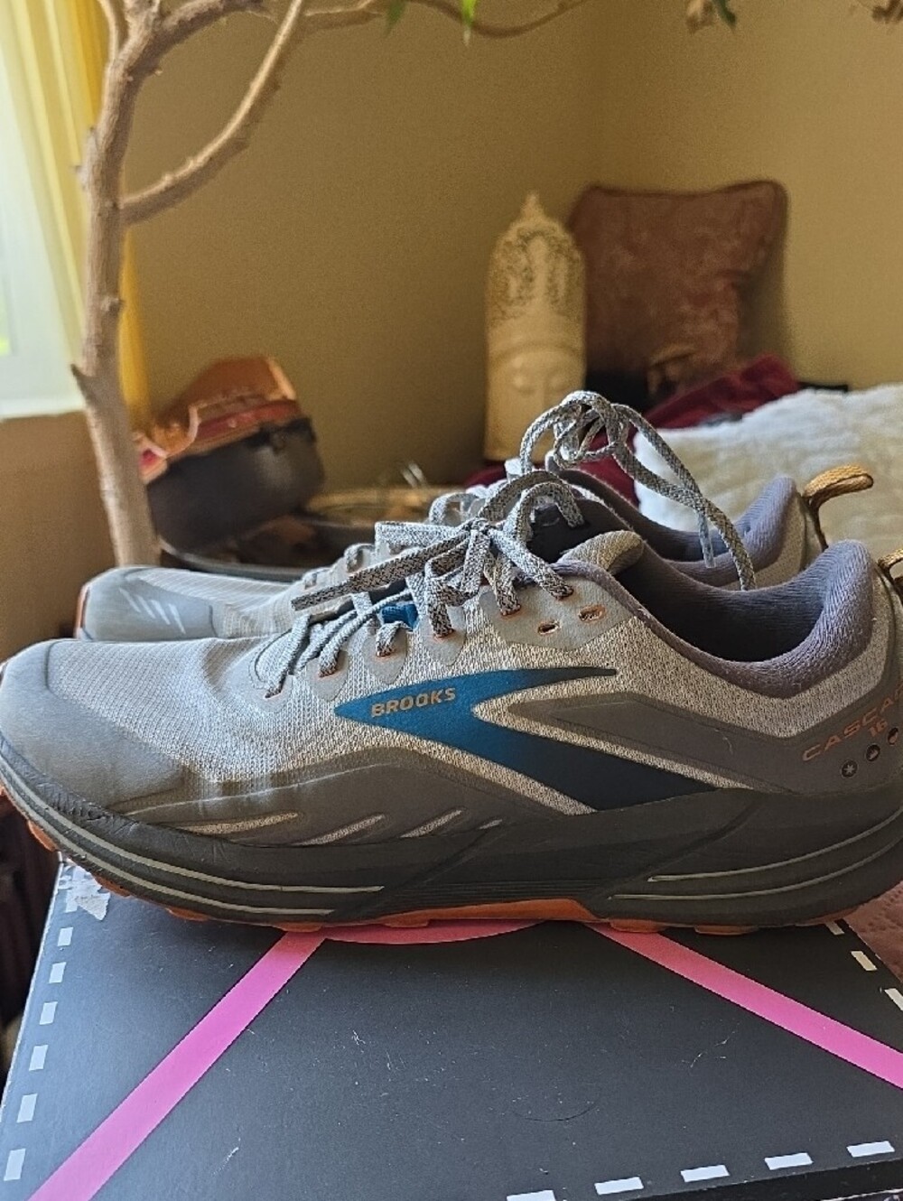 Brooks Men’s Gray and Blue Athletic Running Shoes with Orange Accents - Picture 2 of 7